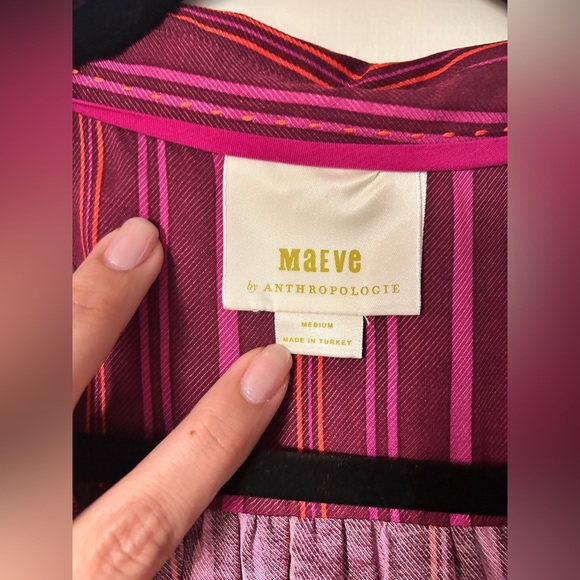 Maeve Anthropologie Purple Striped Long Sleeve Button Down Shirt Medium - Picture 3 of 7